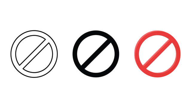Set of prohibition signs, no entry symbol, warning icon, isolated on white background, vector illustration