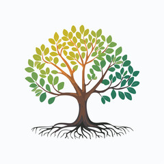 Fototapeta premium Stylized Tree with Roots and Gradient Leaves