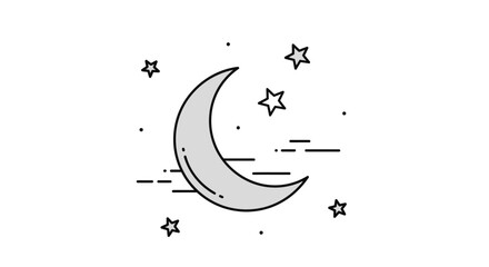 Crescent Moon with Stars in Sky. © setok