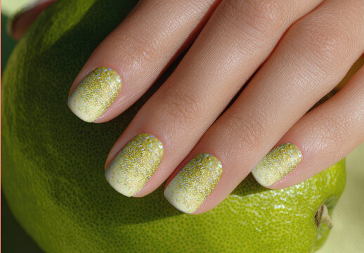 Glittery Nails Mockup On Lime Background PSD