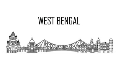 Fototapeta premium Vector illustration of iconic Kolkata cityscape with Howrah Bridge and buildings