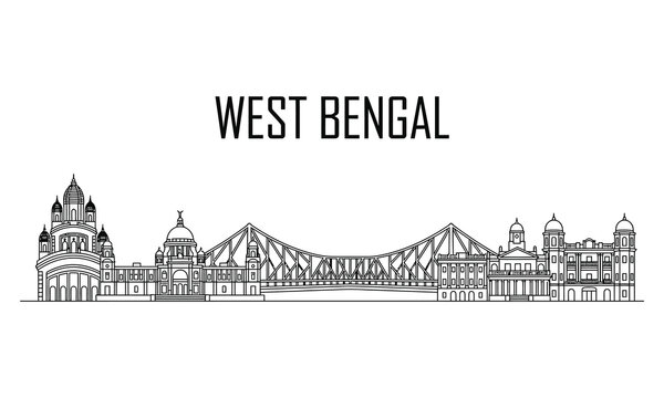 Vector illustration of iconic Kolkata cityscape with Howrah Bridge and buildings