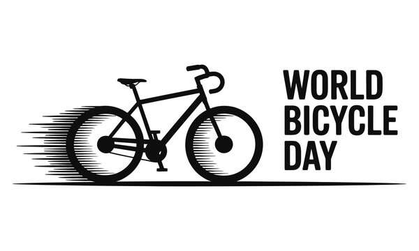 World Bicycle Day poster features a speeding bicycle on a road