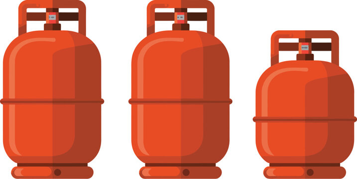 LPG gas, cylinder illustration, detailed vector of red propane tanks for cooking gas storage energy supply system and safety equipment concept design.