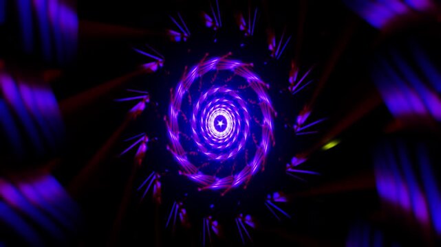 Prismatic spiral vortex pulses with neon green, red, and violet shards
