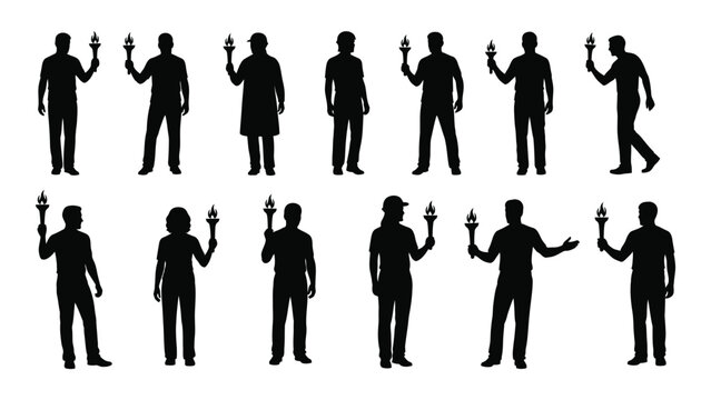 Silhouette collection of people holding torches isolated on a white background high quality professional detailed modern elegant stylish clean crisp vibrant