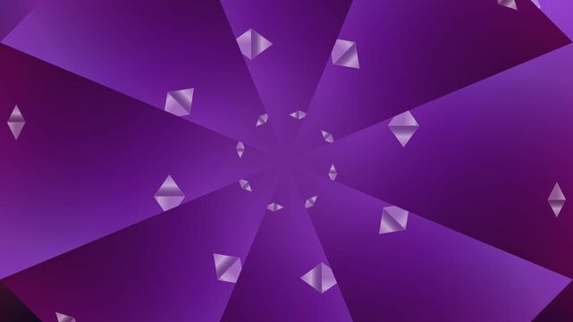 Vibrant purple geometric shapes radiate outward in a mesmerizing pattern