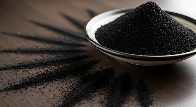 Black sesame seeds in a bowl.