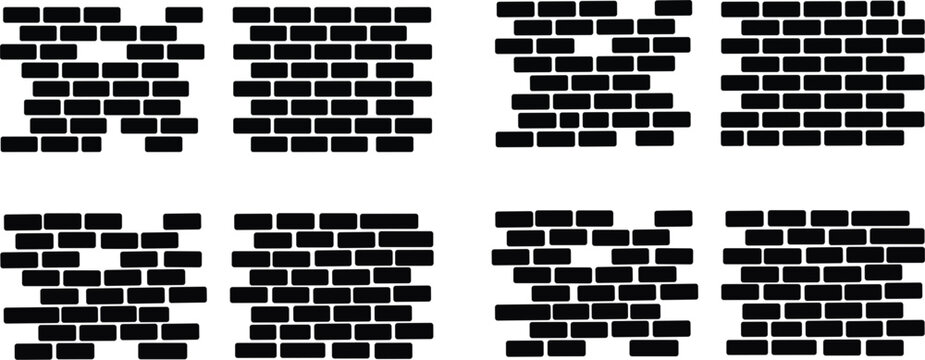 Black brick wall texture set with distressed grunge patterns in urban stencil style