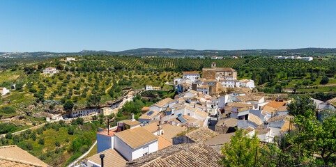 panoramic view of setenil de las bodegas white village and olive groves in andalusia spain © M.studio