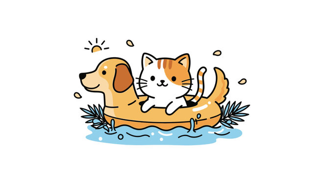 dog and cat in boat together.