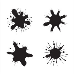 Fototapeta premium Four black ink splatters and splashes on white background for artistic design