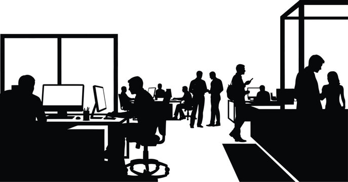 office workers silhouette against white background modern workspace scene