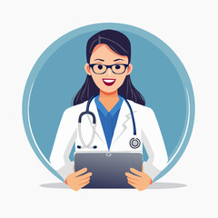 Fototapeta premium Female Doctor with Stethoscope and Tablet