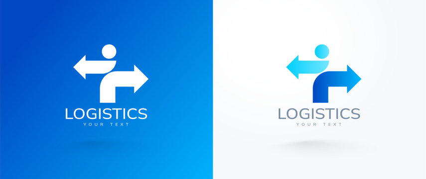 Logistics logo design arrows and abstract people silhouette blue color