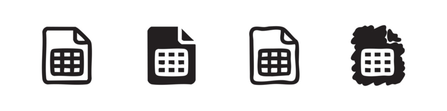 Four spreadsheet icons, some filled, some outlined, with grid layout
