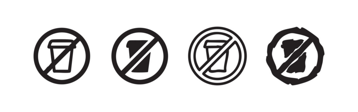Four black and white icons of a trash can with a prohibition symbol, meaning no trash.