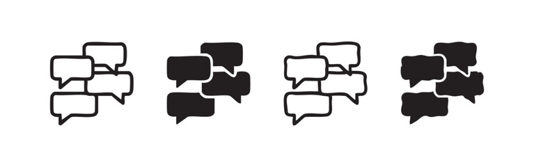 Obraz premium Four illustrated variations of speech bubble icons, in black and white.