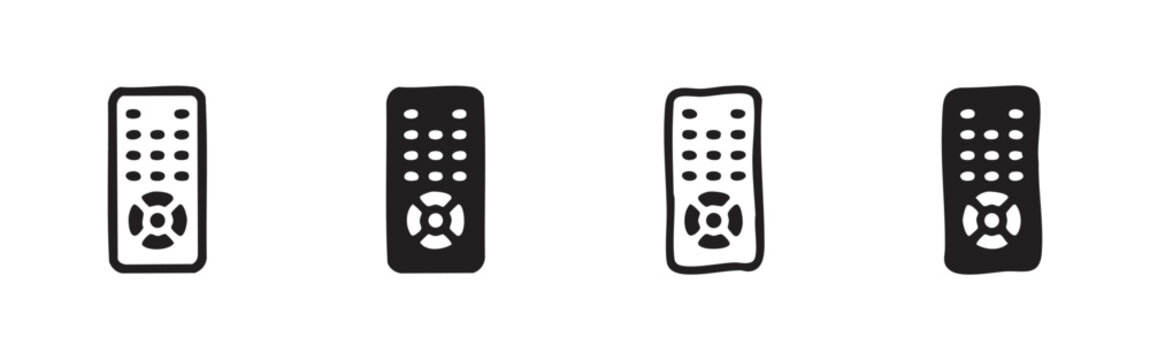 Set of four remote control icons in line art and silhouette styles