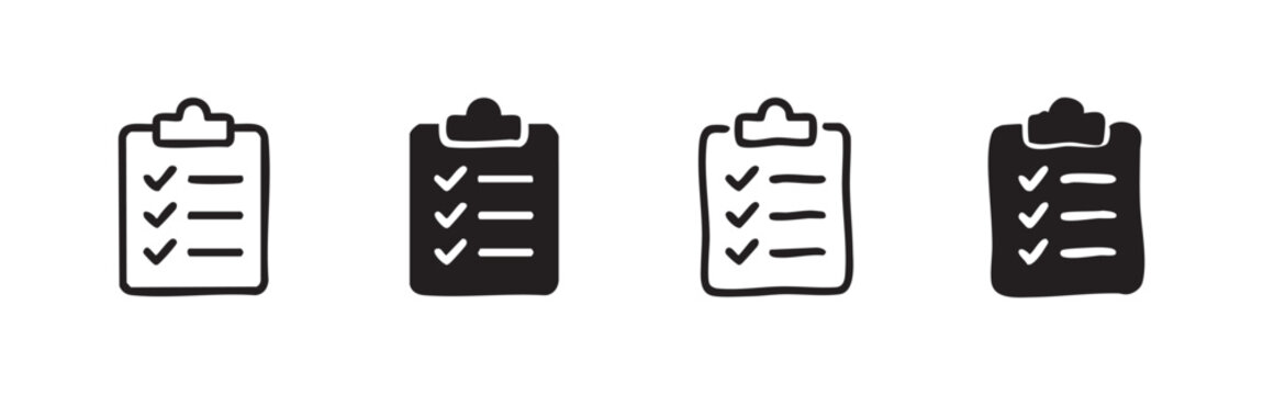 Set of four checklist icons in line art and silhouette styles