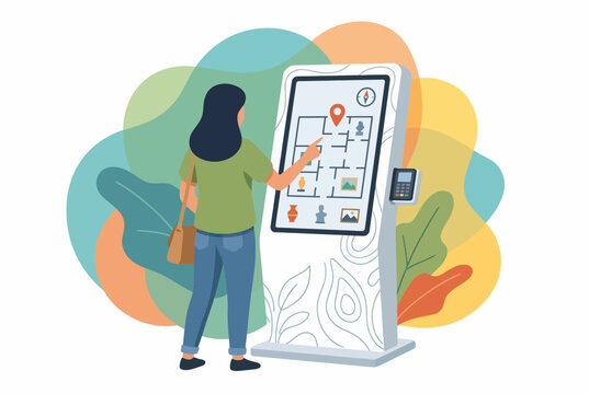 Modern Digital Self-Service Kiosk with Indoor Navigation Map