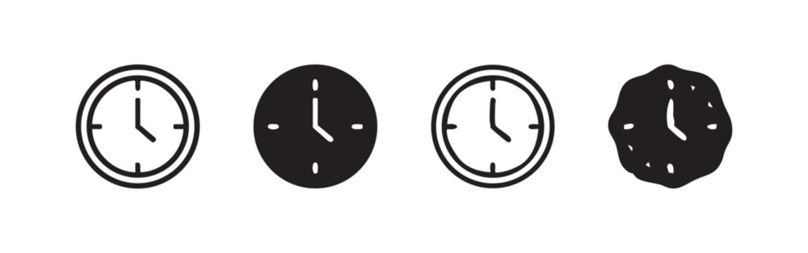 Four variations of a clock face, in outline and solid fill