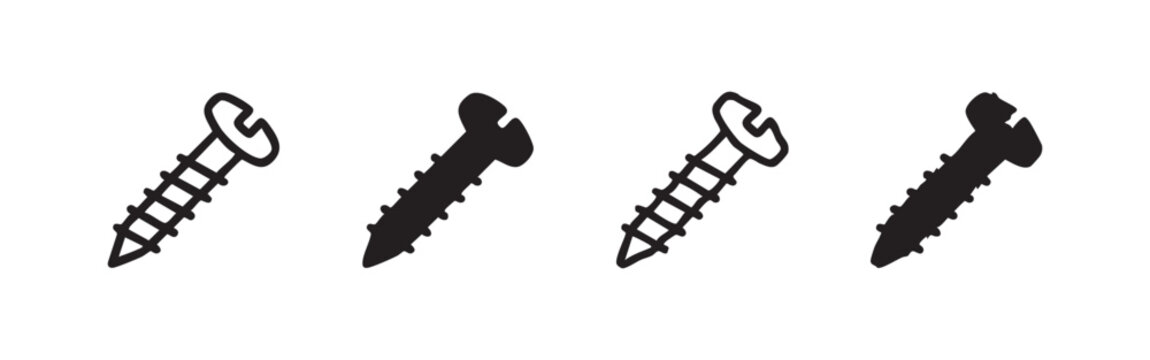 Four variations of a screw icon, in outline and solid fill