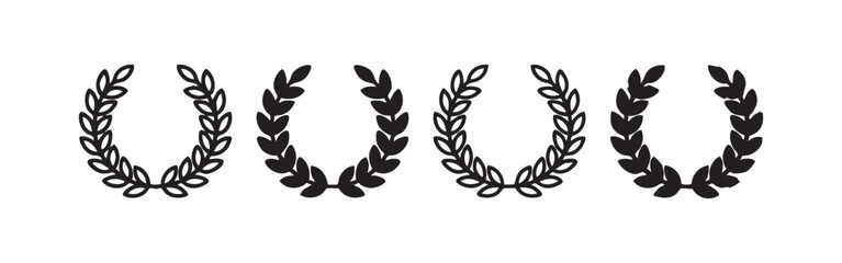 Set of 4 laurel wreath icons: outline, solid black, hand-drawn outline, and hand-drawn solid © liubomir118809