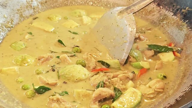 Traditional Thai Green Curry (Gaeng Keow Wan) with aromatic herbs.