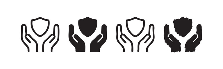 Obraz premium Hands holding a shield icon set: protection, defense, and safety