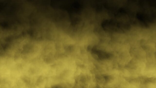 Abstract yellow smoke swirling and rolling against a dark background in a seamless loop for background use in creative video projects and overlays