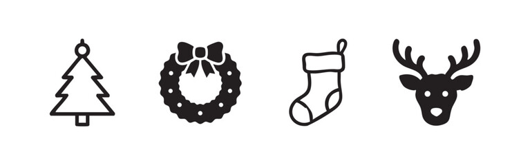 Christmas icons set: tree, wreath, stocking, reindeer © liubomir118809
