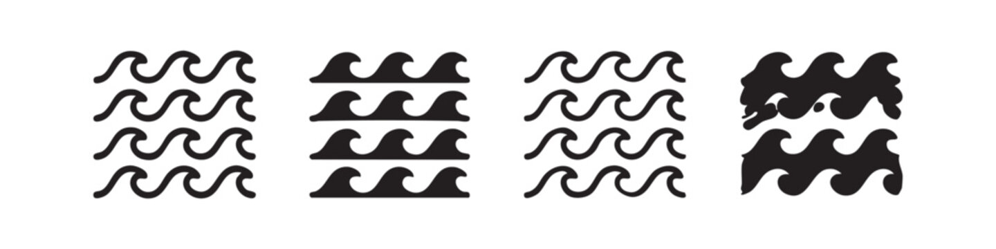 Wave icon set, outline and filled versions