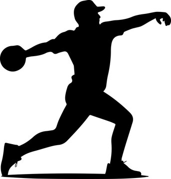 Black Silhouette of a Professional Baseball Pitcher in Dynamic Throwing Action Isolated on White Background