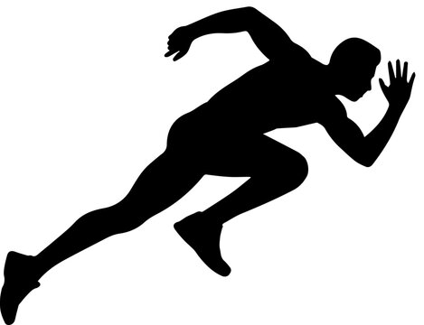 Black Silhouette of a Male Sprinter Starting or Running at High Speed Isolated on White Background Vector Illustration
