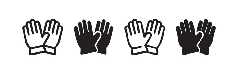 Fototapeta premium Set of four glove icons, two outline and two solid black