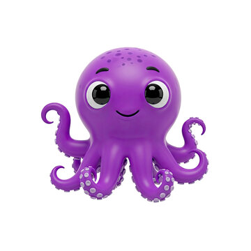A cute purple octopus character with large expressive eyes isolated on a white background.