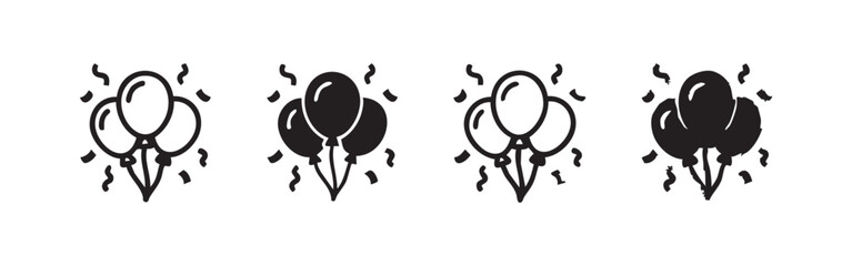 Four balloon icons with confetti in different styles and fills © liubomir118809