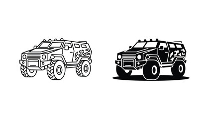 Armored military off-road vehicle vector icon set © Lucid