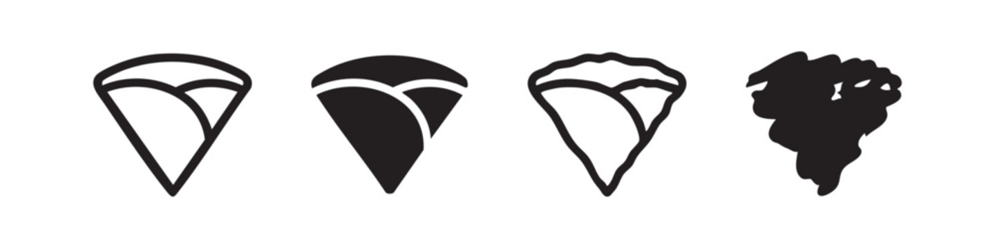 Four parachute icons: outline, solid black, outline with airflow detail, and abstract solid shape.