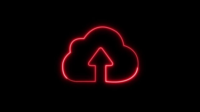 Glowing white cloud and download arrow icon on a stark black background. Simple, minimalist design,technology for data transfer, cloud computing, backup, and online storage concept ,