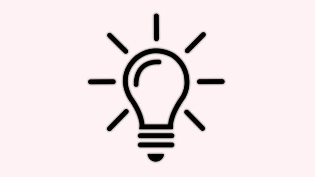 An animated light bulb is flashing on a black background. Alpha channel.light bulb animated outline icon, white background,