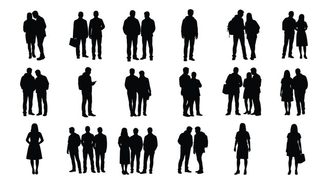 collection of black silhouettes depicting diverse groups of people and individuals high quality professional detailed modern elegant stylish clean crisp vibrant