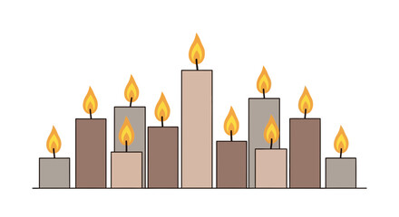 Obraz premium Vector candles, burning candles, lit wax, candle flames, decorative set, 13 icons