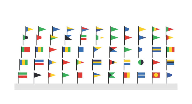 World flags, international symbols, colorful emblems, national icons, vector graphics