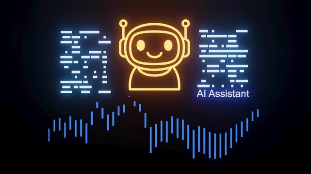 Digital art of a friendly robot with sound waves and code in a tech theme showcasing AI concepts and assistance tools.
