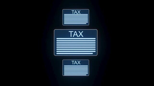 Visual representation of tax information displayed in a digital format on a dark background showing multiple tax labels at various levels.