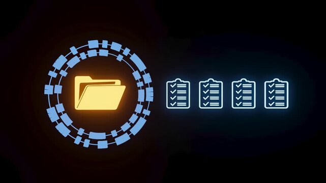 Folder icon with checklists in a digital layout used for organizing data in technology.