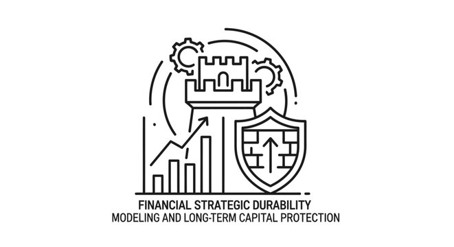 Castle and shield icon represent the strength of financial strategic durability by showing how robust capital protection measures fortify assets against market volatility and economic uncertainty.