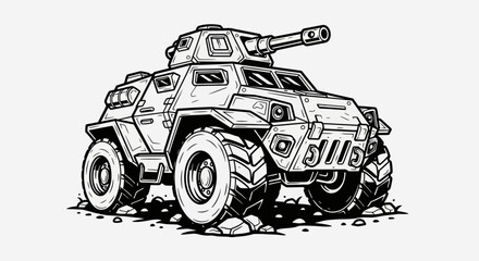 Armored vehicle illustration in monochrome © Stok